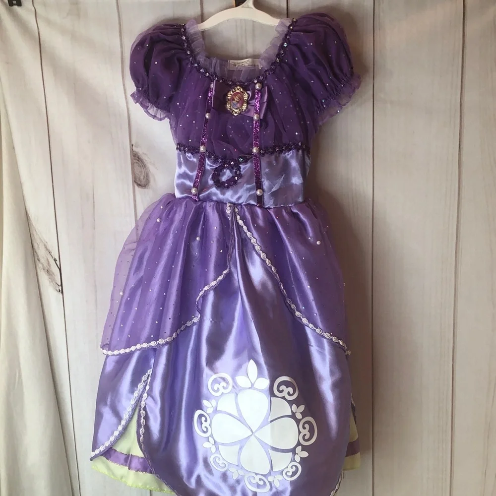 Purple Embellished Costume Layered Dress Princess Sophia 130- 5/6 Plus Free Doll - Picture 2 of 16